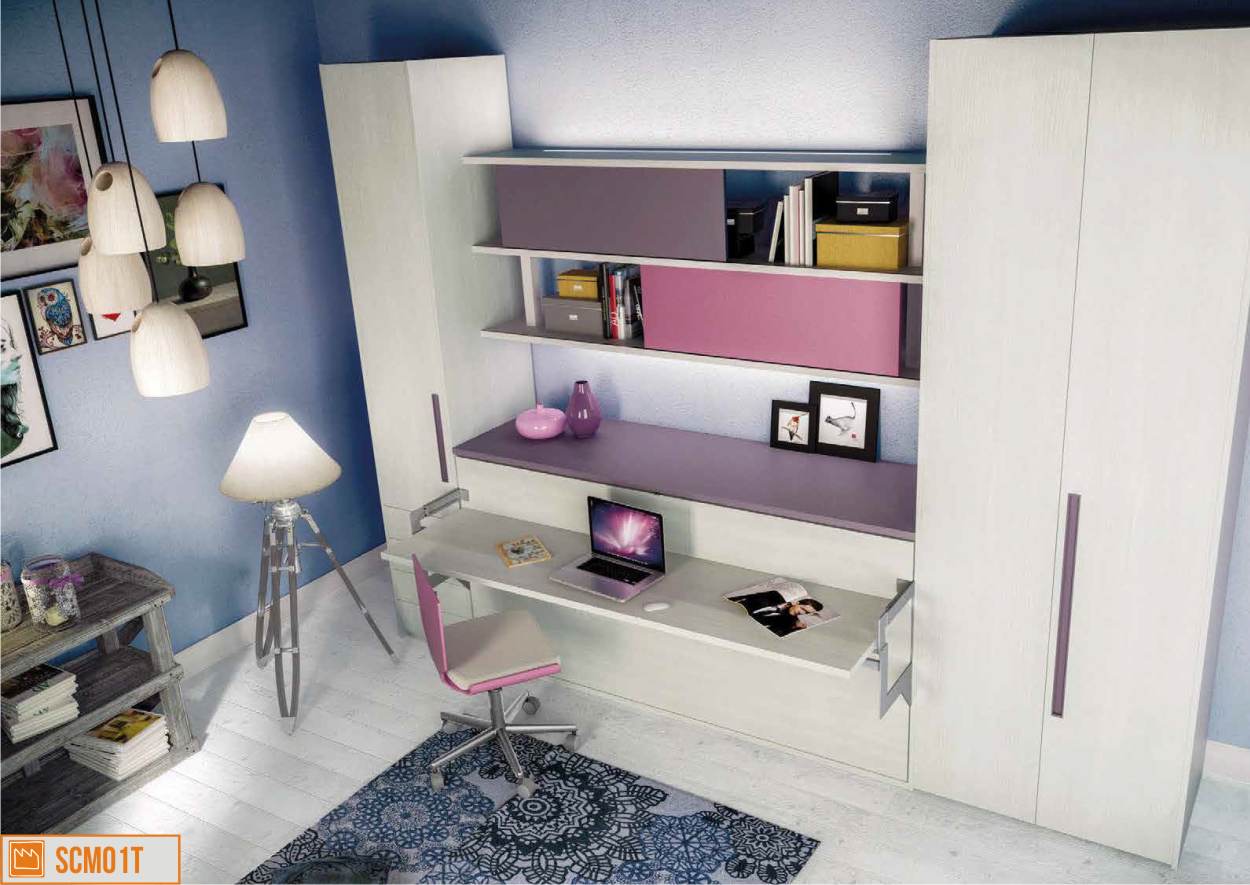 Parete con letto a scomparsa e scrivania Letto scrivania a scomparsa