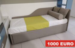 Letto singolo imbottito con contenitore e materasso