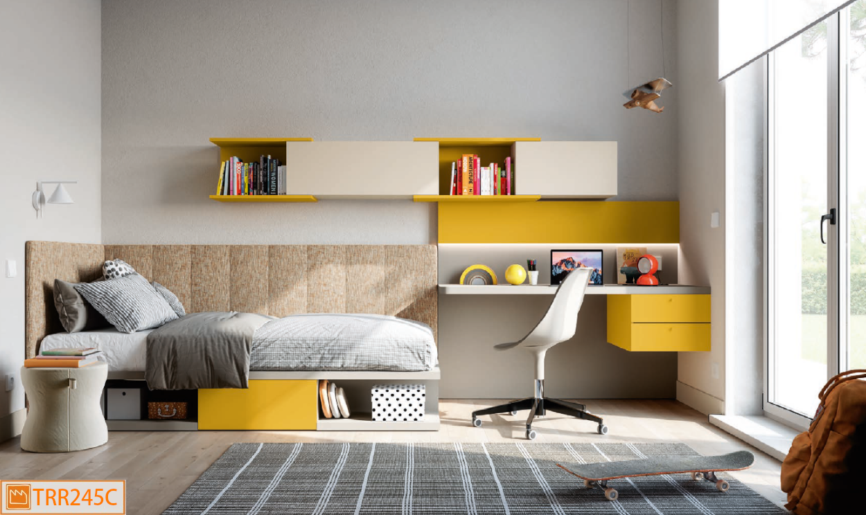 cameretta giallo letto singolo