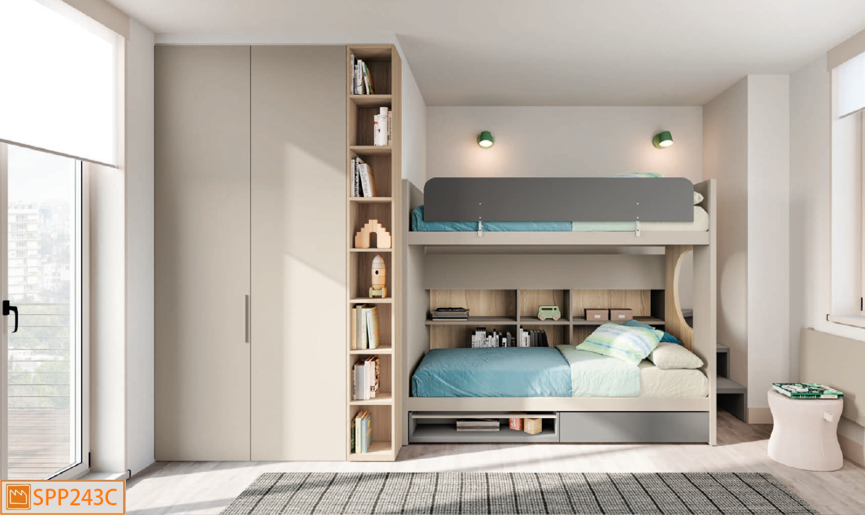 Cameretta con letto a castello e cabina armadio su misura