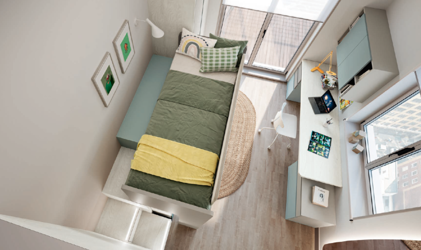 letto a soppalco sfalsato scorrevole